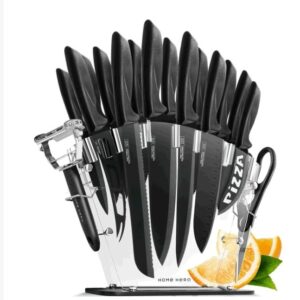 Home Hero - Kitchen Knife Set & Steak Knifes - Ultra-Sharp, High Carbon - Stainless Steel, Black, 16 Pcs