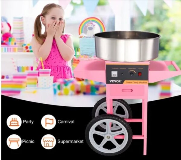 1000W Commercial Floss Maker with Stainless Steel Bowl, Sugar Scoop and Drawer, Perfect for Home, Kids Birthday, Family Party, Pink - Image 2