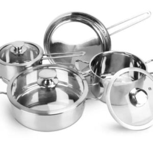 Stainless Steel Cookware Set Fast Even Heat Induction Pots Pans Set Dishwasher Safe with 2.7 3.7 Quart Stockpot 2 Quart Saucepan 9.17in Frying Pan