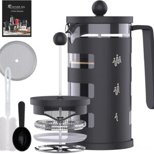 Small French Press Coffee Make; with 4 Level Filtration System Borosilicate Glass Durable Stainless Steel Thickened Heat Resistant