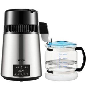 VEVOR 1.1Gal Water Distiller, 0.3Gal/H, 750W Distilled Water Maker Machine 0-99H Timing Dual Temp Display