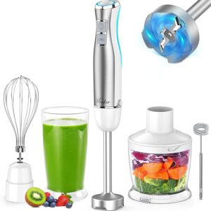 Hand Blender; 5 in 1 Multi-Purpose Immersion Blender set; 1100 watts 12 Adjustable Speed Stick Blender; 600ml Beaker; 500ml Food Processor Contain