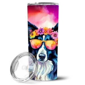 Border Collie Hippie Dawg Stainless Steel Skinny Tumbler Vacuum Double Walled Reusable Insulated Tumbler Travel Cup for Coffee Cocktails Gift with Lid