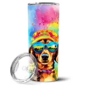 Dachshund Hippie Dawg Stainless Steel Skinny Tumbler Vacuum Double Walled Reusable Insulated Tumbler Travel Cup for Coffee Cocktails Gift with Lid