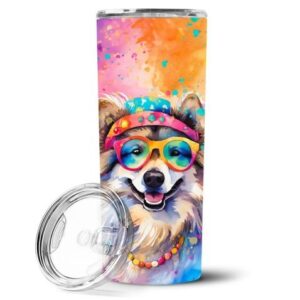 Keeshond Hippie Dawg Stainless Steel Skinny Tumbler Vacuum Double Walled Reusable Insulated Tumbler Travel Cup for Coffee Cocktails Gift with Lid