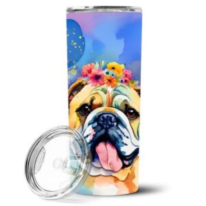 English Bulldog Hippie Dawg Stainless Steel Skinny Tumbler Vacuum Double Walled Reusable Insulated Tumbler Travel Cup for Coffee Cocktails Gift with L