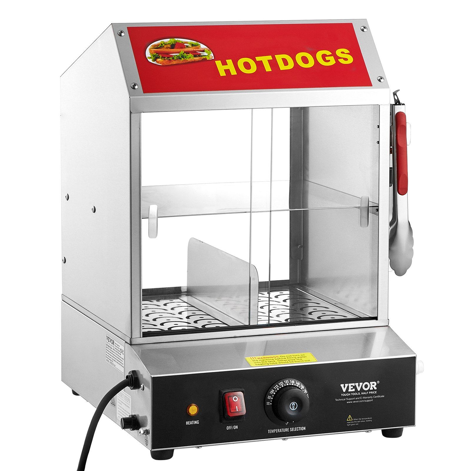 VEVOR Commercial Hot Dog Steamer 2-Tier Electric Bun Warmer 39QT Slide Doors