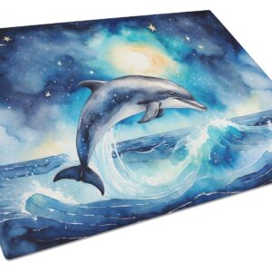Dolphin in a Starry Sea Glass Cutting Board Decorative Tempered Glass Kitchen Cutting and Serving Board Large Size Chopping Board
