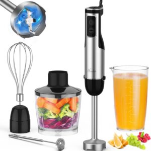 Immersion Blender Handheld, 1100W 5-in-1 Multi-Purpose Hand Blender, 12-Speed Stick Blender, 600ml Beaker, 500ml Chopper, Egg Whisk, Milk Frother