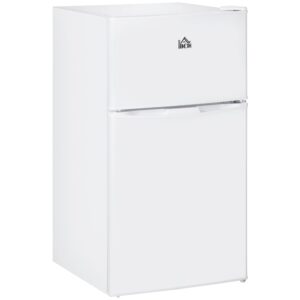 Double Door Mini Fridge with Freezer, 3.2 Cu.Ft Compact Refrigerator with Adjustable Shelf, Adjustable Thermostat and Reversible Door for Bedroom