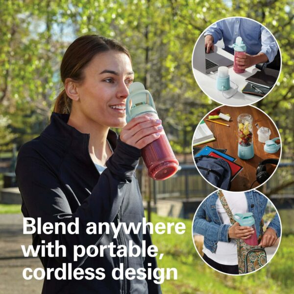 Hamilton Beach Blend Now Portable Cordless Blender USB rechargeable 16 oz jar with travel lid aqua 51182 - Image 3