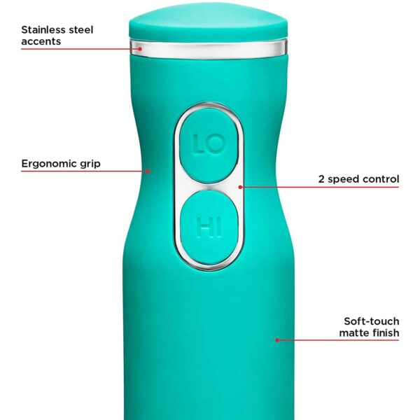 Chefman 300W Multi-speed Immersion Hand Blender Stainless Steel Blades Turquoise - Image 2