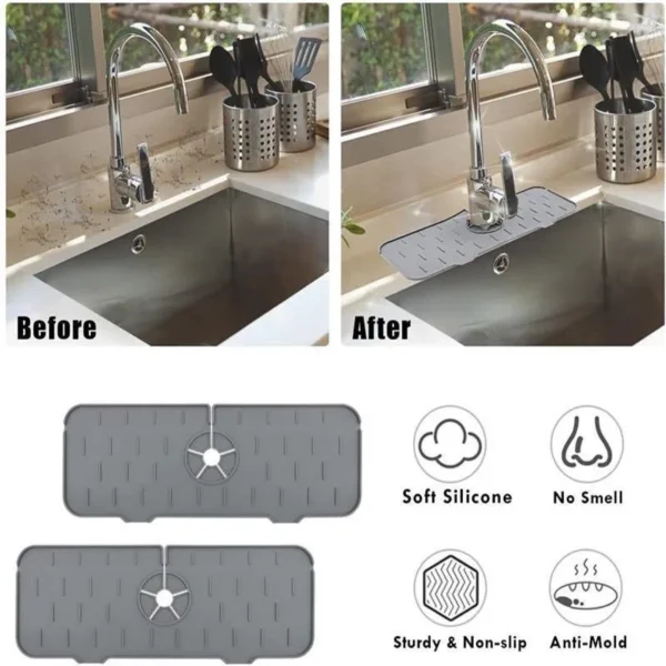 1PCS Silicone Faucet Absorbent Mat Sink Splash Guard Drain Pad Water Splash Catcher Mats Sink Countertop Protector Kitchen tools - Image 5