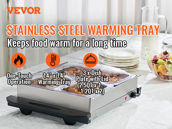 VEVOR Electric Buffet Server & Food Warmer, 14" x 14" Portable Stainless Steel Chafing Dish Set with Temp Control & Oven-Safe Pan - Image 2