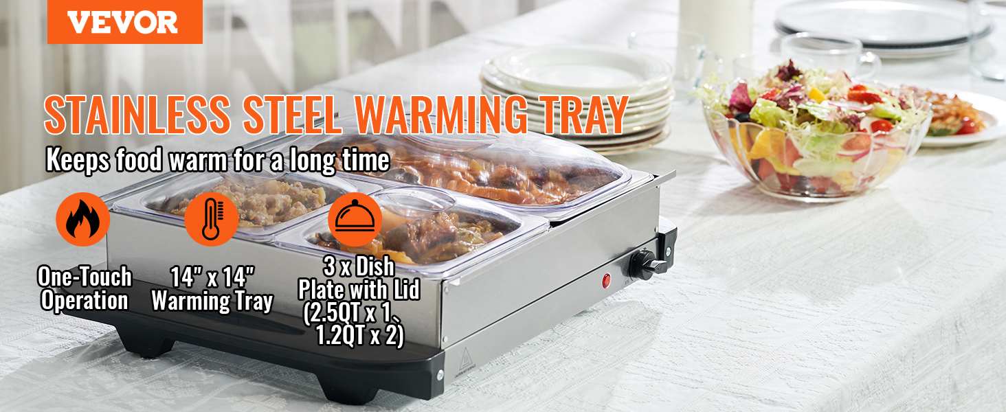 VEVOR Electric Buffet Server & Food Warmer, 14" x 14" Portable Stainless Steel Chafing Dish Set with Temp Control & Oven-Safe Pan - Image 3