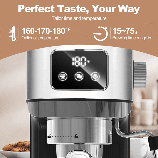 1350W Semi-Automatic Espresso Machine 20Bar (ULKA) High Pressure Pump Extraction 1 / 2 Cappuccino or Latte ESE POD Capsule Filter Steam Bar 1.5L - Image 6