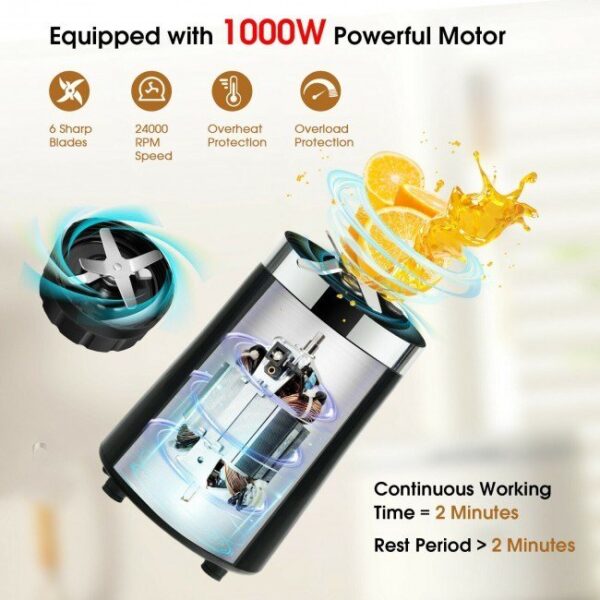 1000W Portable Blender with 6-Blade Design - Image 5