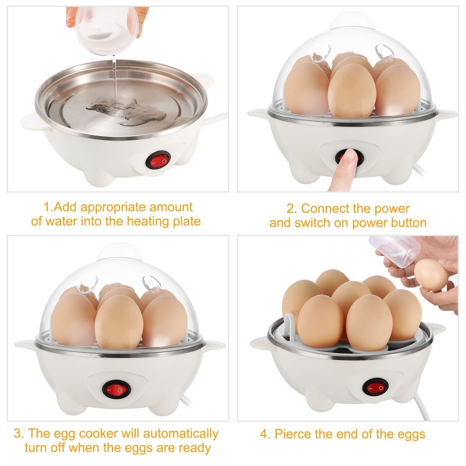 Electric Egg Cooker 7-Capacity BPA-Free Hard-Boiled Egg Maker w/ Auto-Off Measuring Cup - Image 5