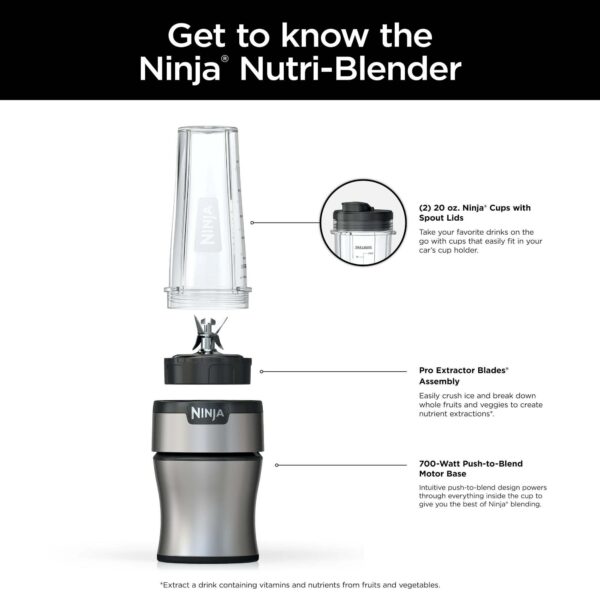 Ninja Nutri-Blender BN300 700-Watt Personal Blender 2 20 oz Dishwasher-Safe To-Go Cups - Image 2