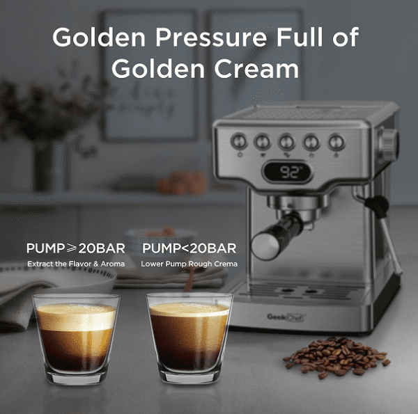 1350W Semi-automatic coffee machine 19Bar (ULKA) high pressure pump extraction 1 cup / 2 cup espresso machine 1.8L water - Image 4