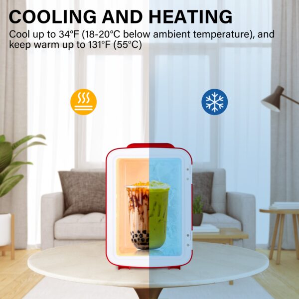 Mini Fridge, 4L/6 Can Portable Cooler & Warmer Freon-Free Small Refrigerator Provide Compact Storage for Skincare, Beverage, Food, Cosmetics, Red - Image 6