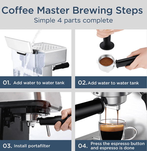 1350W Semi-automatic coffee machine 19Bar (ULKA) high pressure pump extraction 1 cup / 2 cup espresso machine 1.8L water - Image 5