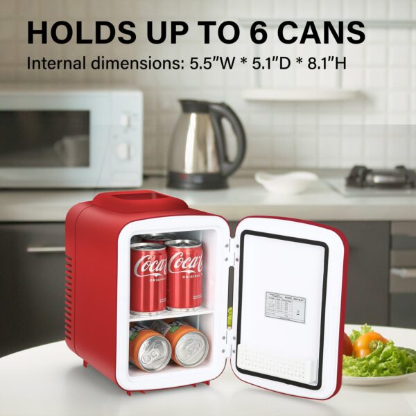 Mini Fridge, 4L/6 Can Portable Cooler & Warmer Freon-Free Small Refrigerator Provide Compact Storage for Skincare, Beverage, Food, Cosmetics, Red - Image 2
