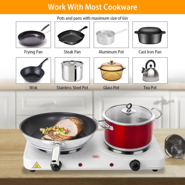 2000W Double Electric Burner Portable Dual Counter Stove Countertop Hot Plate Kitchen Cooker Stove with 5 Gear Temperature Control - Image 5