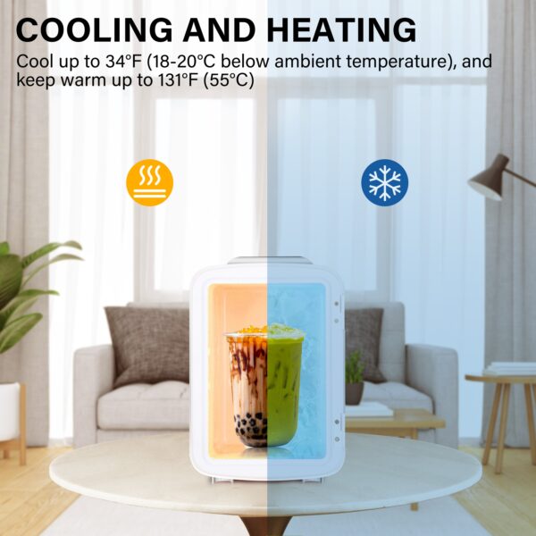 Mini Fridge, 4L/6 Can Portable Cooler & Warmer Freon-Free Small Refrigerator Provide Compact Storage for Skincare, Beverage, Food, Cosmetics, White - Image 8