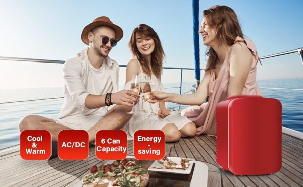 Mini Fridge, 4L/6 Can Portable Cooler & Warmer Freon-Free Small Refrigerator Provide Compact Storage for Skincare, Beverage, Food, Cosmetics, Red - Image 4