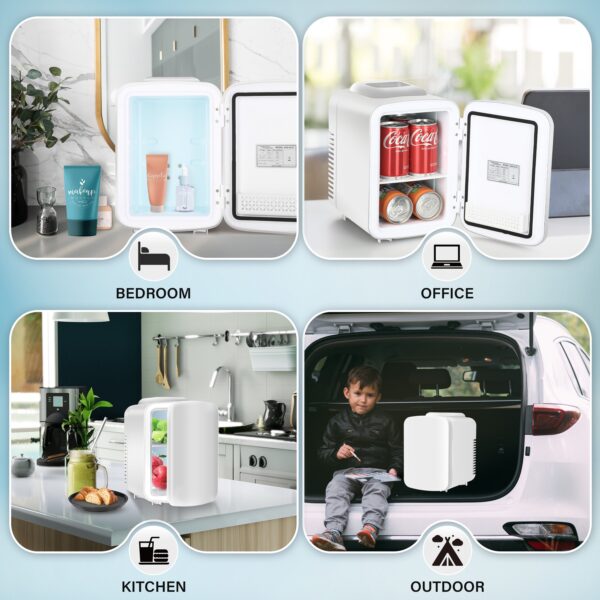 Mini Fridge, 4L/6 Can Portable Cooler & Warmer Freon-Free Small Refrigerator Provide Compact Storage for Skincare, Beverage, Food, Cosmetics, White - Image 4