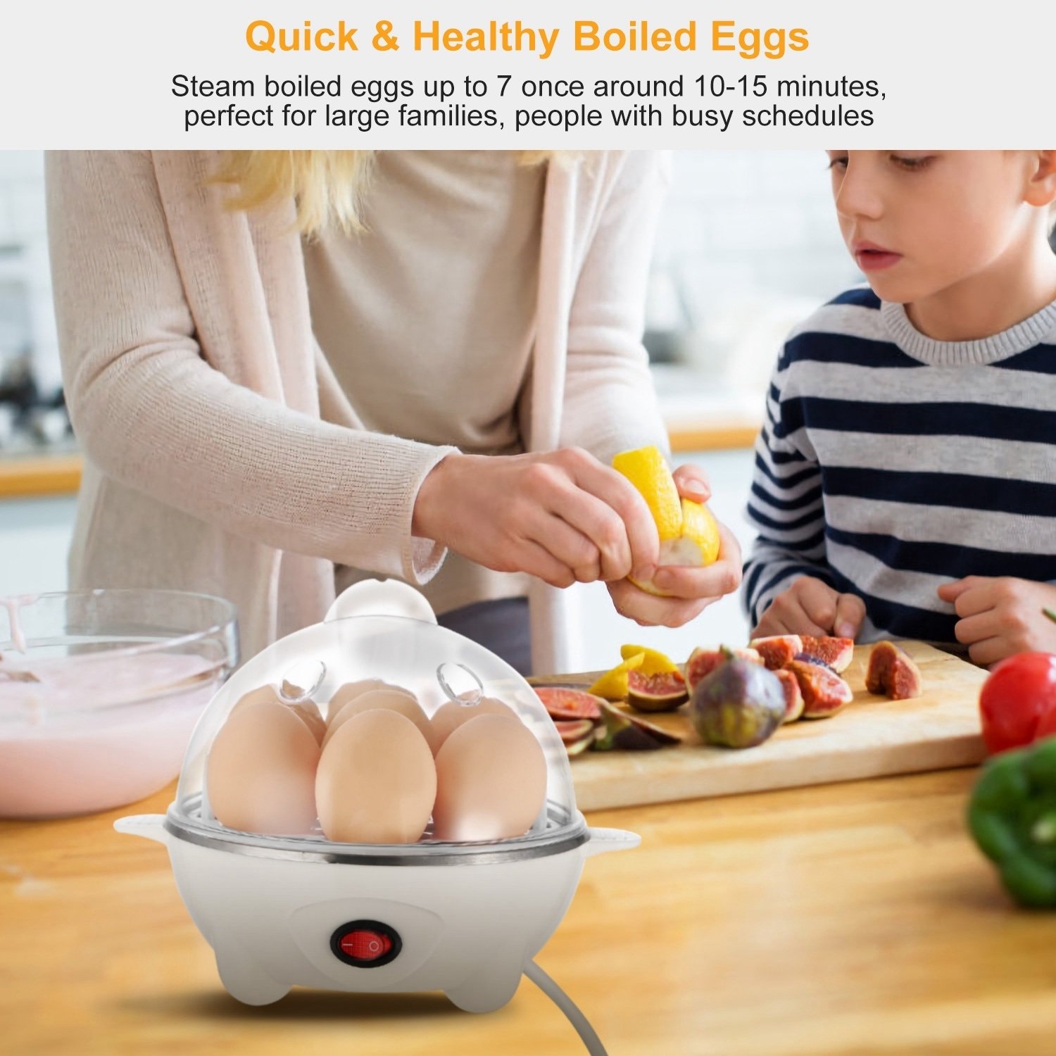 Electric Egg Cooker 7-Capacity BPA-Free Hard-Boiled Egg Maker w/ Auto-Off Measuring Cup - Image 10