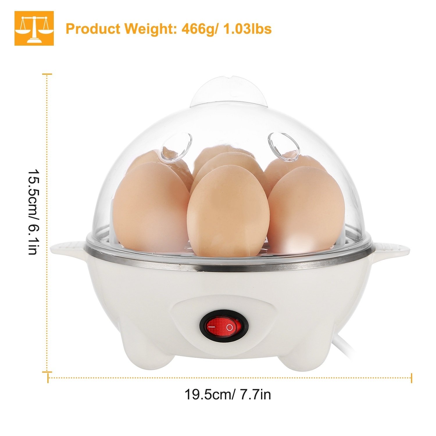 Electric Egg Cooker 7-Capacity BPA-Free Hard-Boiled Egg Maker w/ Auto-Off Measuring Cup - Image 3