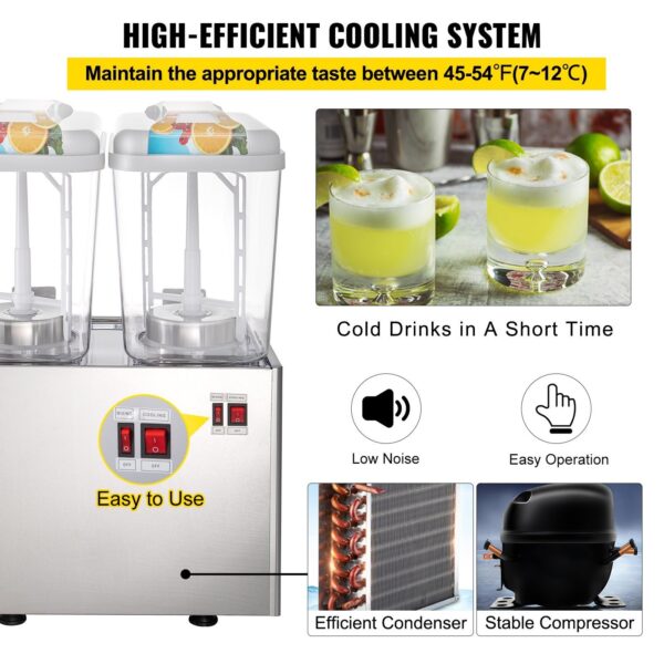 VEVOR 110V Commercial Beverage Dispenser; 9.5 Gallon 36L 2 Tanks Juice Dispenser Commercial; 18 Liter Per Tank 300W Stainless Steel Food Grade - Image 5