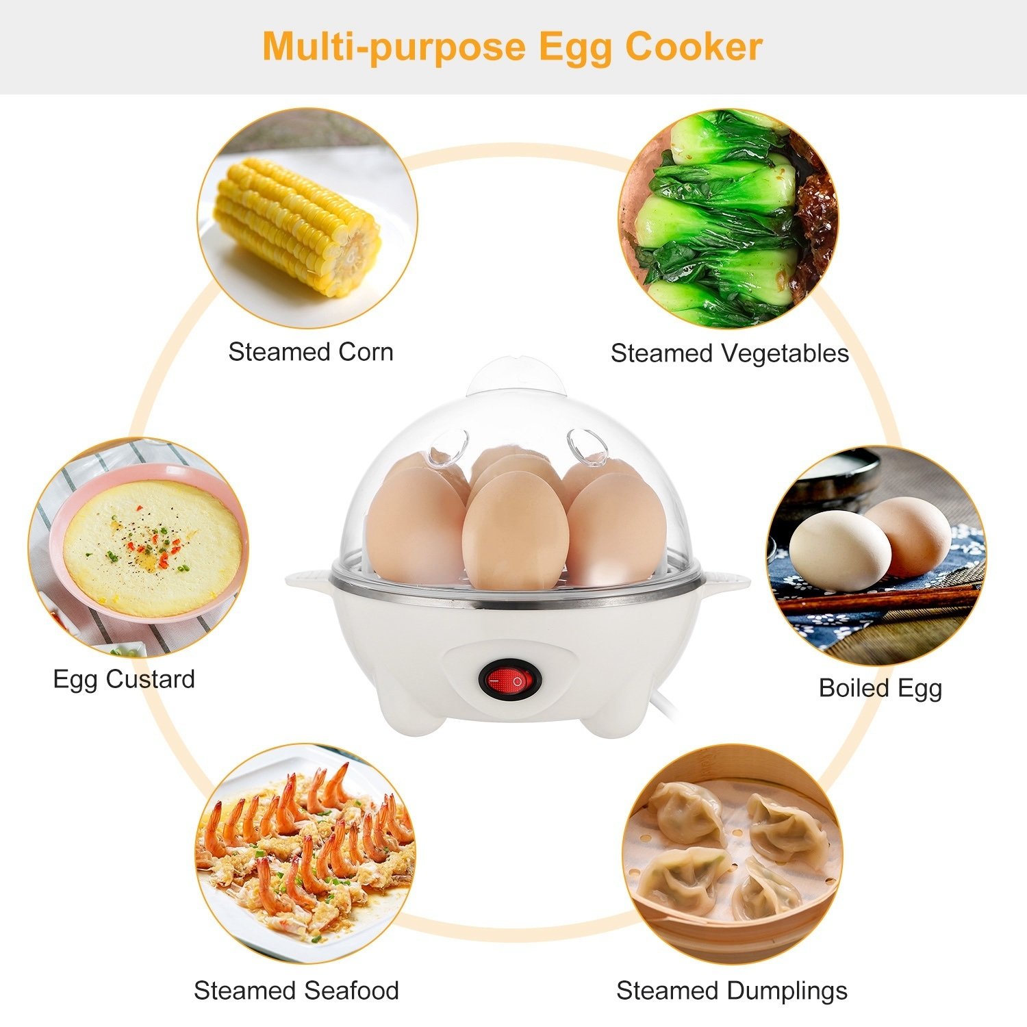 Electric Egg Cooker 7-Capacity BPA-Free Hard-Boiled Egg Maker w/ Auto-Off Measuring Cup - Image 2