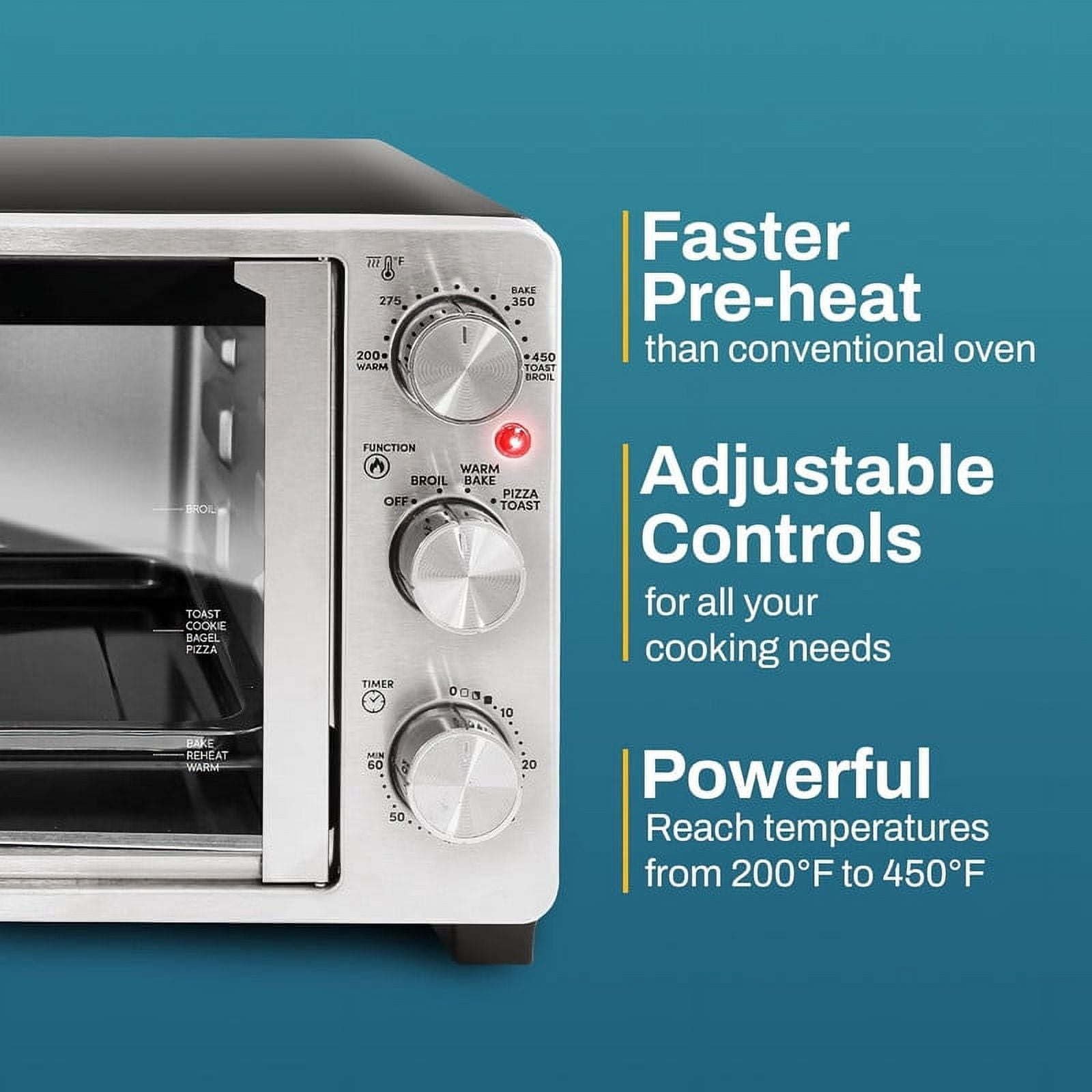 Elite Gourmet ETO2530M New Double French Door Toaster Oven fits 12" Pizza, Stainless Steel - Image 3