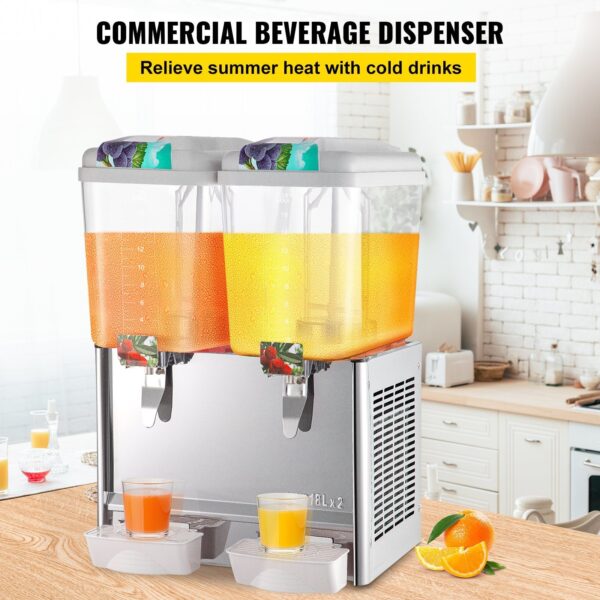 VEVOR 110V Commercial Beverage Dispenser; 9.5 Gallon 36L 2 Tanks Juice Dispenser Commercial; 18 Liter Per Tank 300W Stainless Steel Food Grade - Image 2