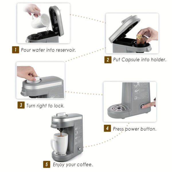 CHULUX Single Serve Coffee Brewer for Pod Capsule with 12 Ounce Built-in Water Tank,800 Watts,Gray - Image 6
