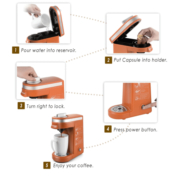 CHULUX Coffee Maker Single-Serve Coffee Machine for Capsule,Orange - Image 7