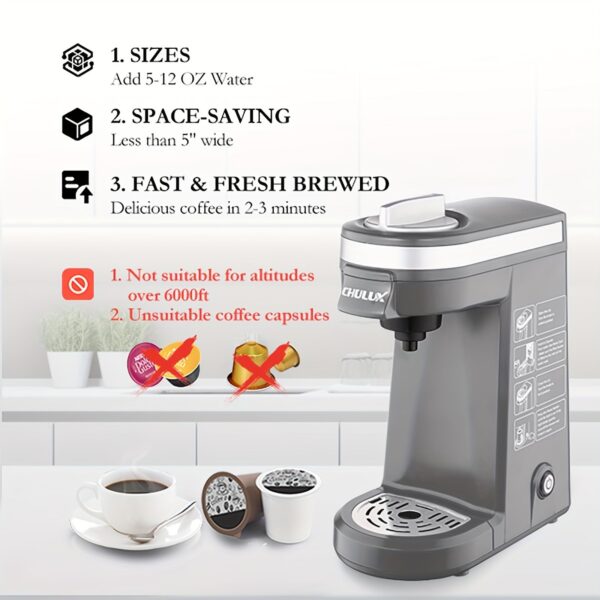 CHULUX Single Serve Coffee Brewer for Pod Capsule with 12 Ounce Built-in Water Tank,800 Watts,Gray - Image 4