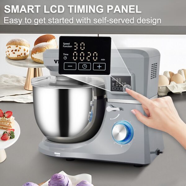 VEVOR 5 IN 1 Stand Mixer; 660W Tilt-Head Multifunctional Electric Mixer with 6 Speeds LCD Screen Timing; 7.4 Qt Stainless Bowl; Dough Hook - Image 6