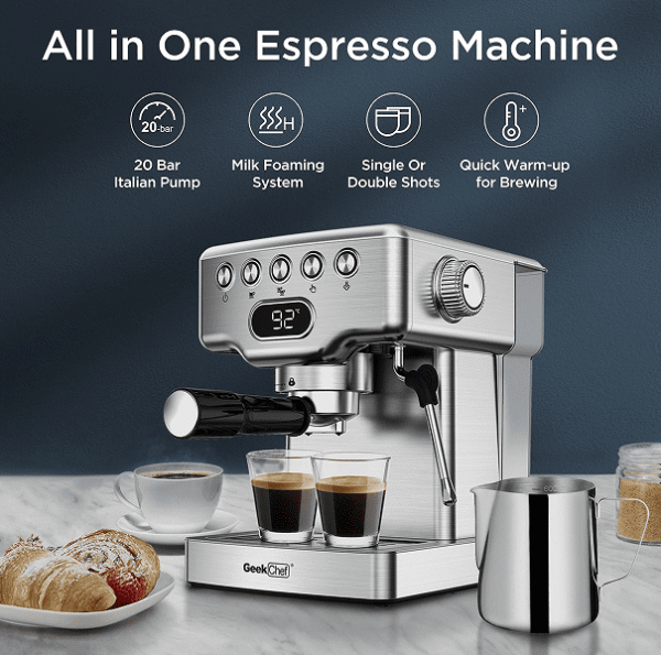 1350W Semi-automatic coffee machine 19Bar (ULKA) high pressure pump extraction 1 cup / 2 cup espresso machine 1.8L water - Image 14