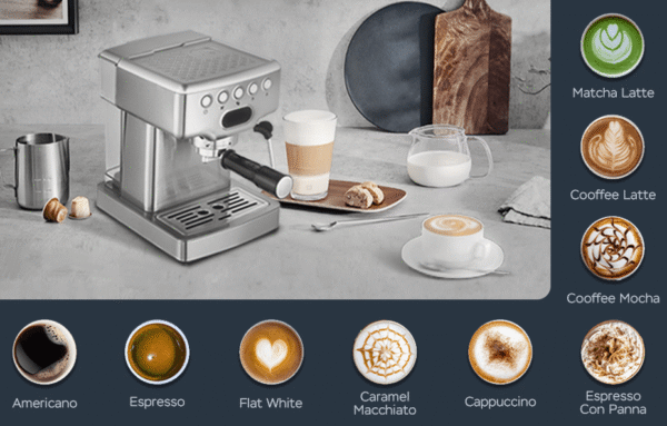 1350W Semi-automatic coffee machine 19Bar (ULKA) high pressure pump extraction 1 cup / 2 cup espresso machine 1.8L water - Image 7