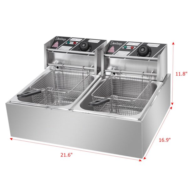 Deep Fryer 12.7QT/12L Stainless Steel Double Cylinder Electric Fryer with Baskets Filters; Electric Fryer for Turkey; French Fries; Donuts - Image 3