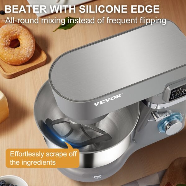 VEVOR Stand Mixer; 660W Electric Dough Mixer with 6 Speeds LCD Screen Timing; Tilt-Head Food Mixer with 5.8 Qt Stainless Steel Bowl; Dough Hook - Image 4