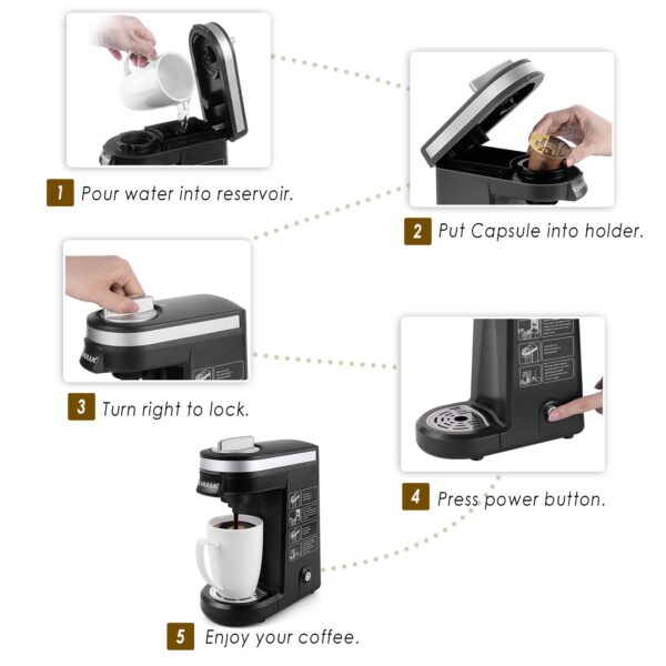 CHULUX Single Serve Coffee Maker Brewer for Single Cup Capsule with 12 Ounce Reservoir,Black - Image 6