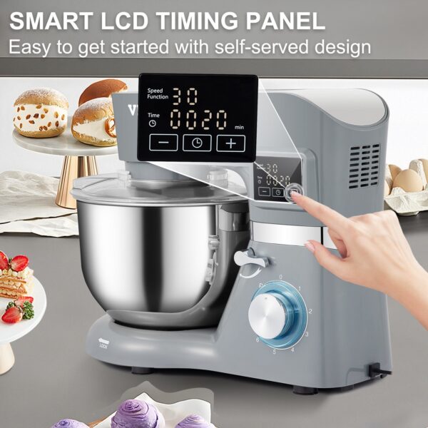 VEVOR Stand Mixer; 660W Electric Dough Mixer with 6 Speeds LCD Screen Timing; Tilt-Head Food Mixer with 5.8 Qt Stainless Steel Bowl; Dough Hook - Image 6