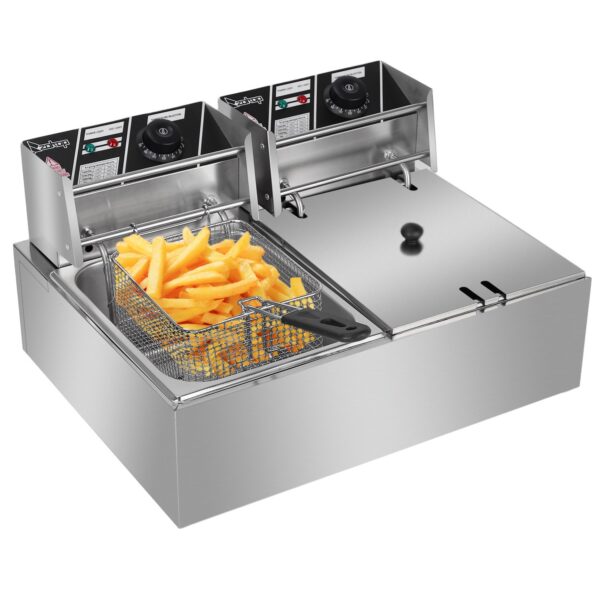 Deep Fryer 12.7QT/12L Stainless Steel Double Cylinder Electric Fryer with Baskets Filters; Electric Fryer for Turkey; French Fries; Donuts - Image 2