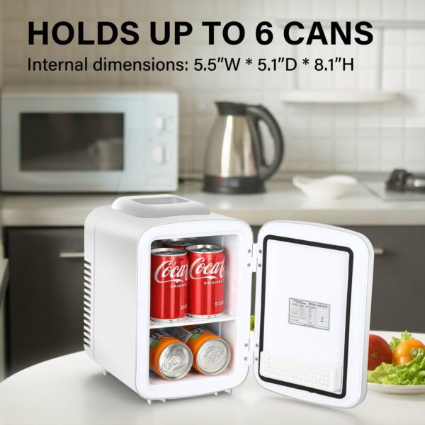 Mini Fridge, 4L/6 Can Portable Cooler & Warmer Freon-Free Small Refrigerator Provide Compact Storage for Skincare, Beverage, Food, Cosmetics, White - Image 2