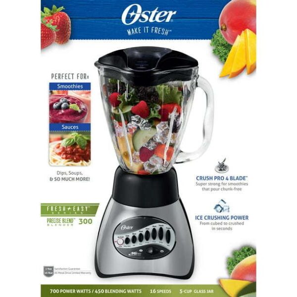 Oster Precise Blend 200 16-Speed Blender 6-Cup Capacity Gray 006812-001-NP0 - Image 3